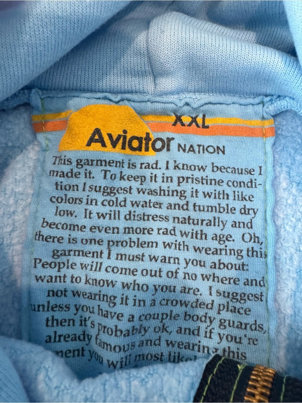 Like new Aviator Nation Light Blue Zip Hoodie with Multi-Stripe Detail - Picture 4 of 9